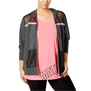 Material Girl Womens Plus Size Mixed Metal Zip Hoodies Size 1X